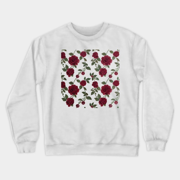 Cherry Rose pattern - luxury pattern - Painting Style - Surreal Pattern series - P1 - by fogsj - I always want both cherries and roses to be the same plant but it's impossible so... yea Crewneck Sweatshirt by FOGSJ